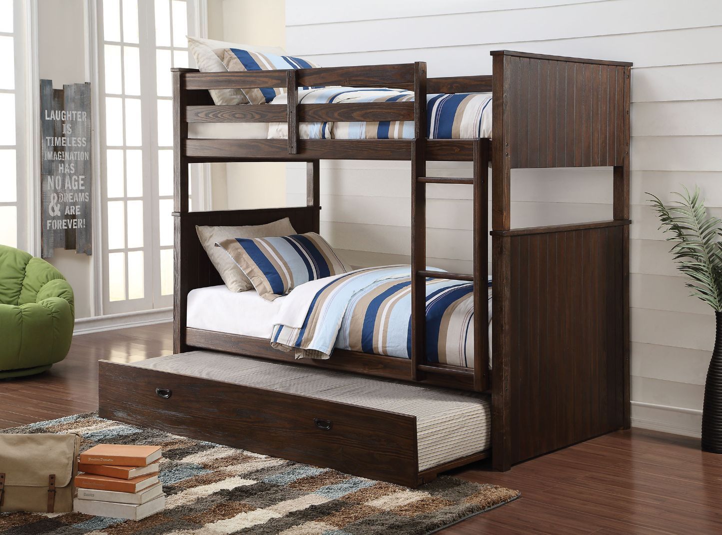 Charcoal Brown Trundle Twin over Twin Bunkbed