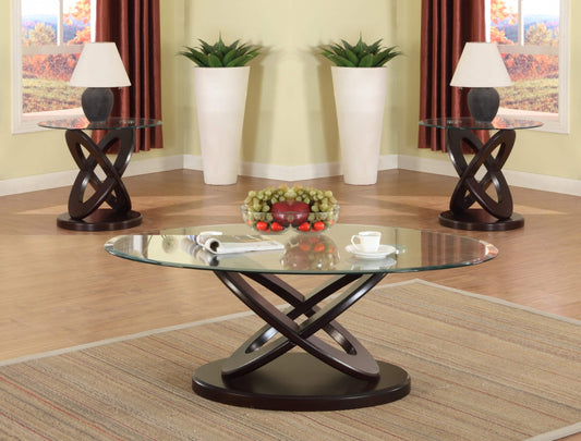 Atomic Espresso and Glass Top Coffee Table Set