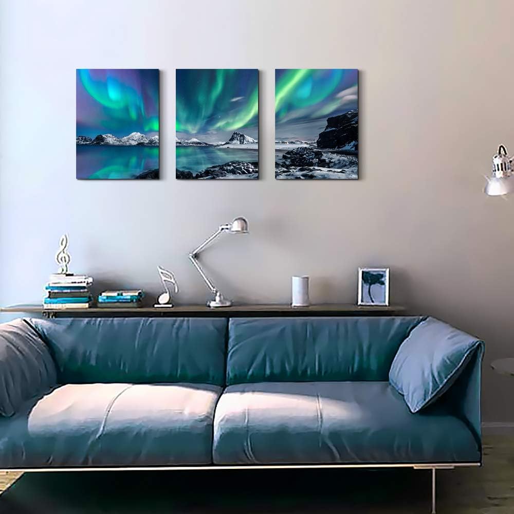 Farmhouse Wall Art Aurora Scenery Painting On Canvas Wall Decorations For Living Room Stretched And Framed Canvas Paintings 3 Piece Bedroom Bathroom Wall Decor Ready To Hang For Office Home Decor Art