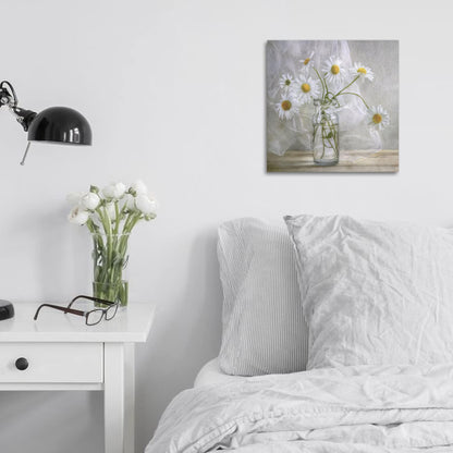 Wuhu Qifei Bathroom Wall Decor Flower Canvas Wall Art Modern Gallery Wall Decor Print White daisy Flower in Bottle Theme Picture Artwork for Walls Ready to Hang for Kitchen Bedroom Decor Size 14x14