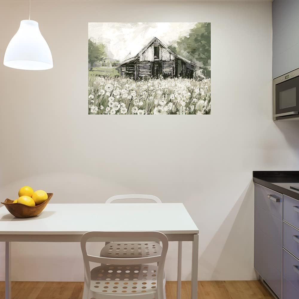 Fine Art Canvas Dandelion Barn Canvas Print by Artist Studio Arts for Living Room, Bedroom, Bathroom, Kitchen, Office, Bar, Dining & Guest Room - Ready to Hang - 32 in x 24 in