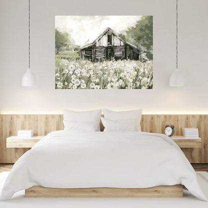 Fine Art Canvas Dandelion Barn Canvas Print by Artist Studio Arts for Living Room, Bedroom, Bathroom, Kitchen, Office, Bar, Dining & Guest Room - Ready to Hang - 32 in x 24 in