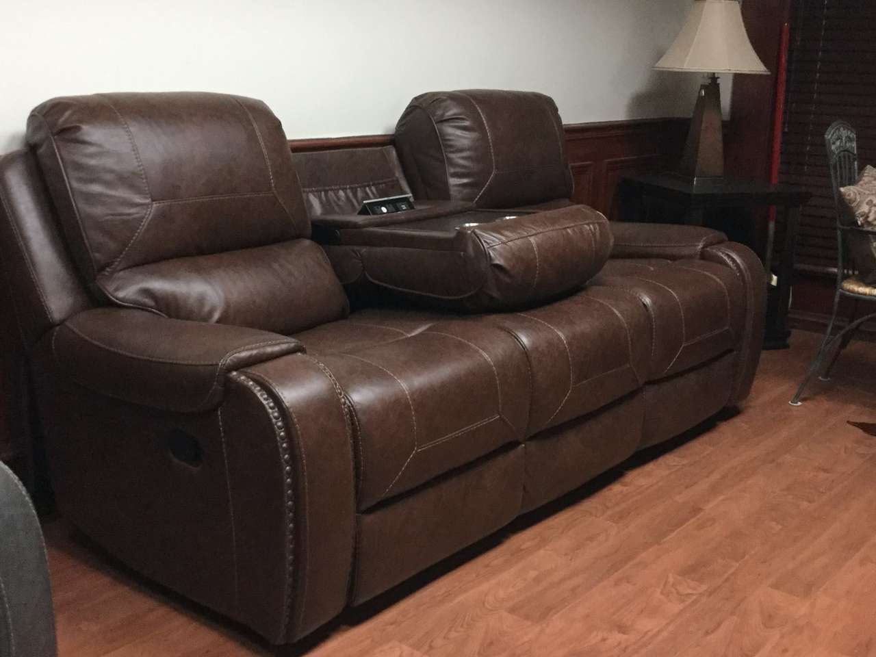 Avalanche Brown USB Reclining Sofa and Gliding Loveseat