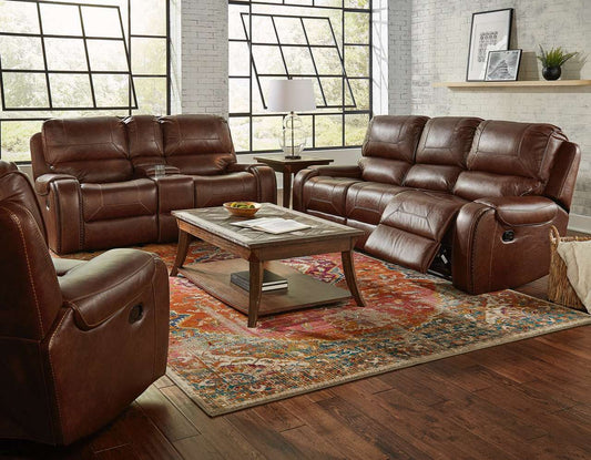 Avalanche Brown USB Reclining Sofa and Gliding Loveseat