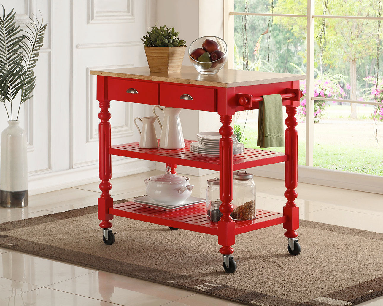 Red & Natural Kitchen Island