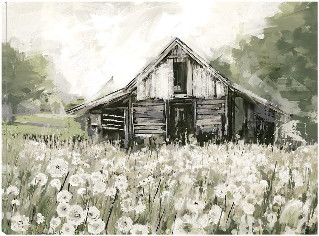 Fine Art Canvas Dandelion Barn Canvas Print by Artist Studio Arts for Living Room, Bedroom, Bathroom, Kitchen, Office, Bar, Dining & Guest Room - Ready to Hang - 32 in x 24 in