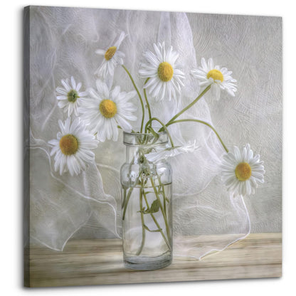 Wuhu Qifei Bathroom Wall Decor Flower Canvas Wall Art Modern Gallery Wall Decor Print White daisy Flower in Bottle Theme Picture Artwork for Walls Ready to Hang for Kitchen Bedroom Decor Size 14x14