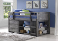 Antique Gray Low Loft Bed with Shelves