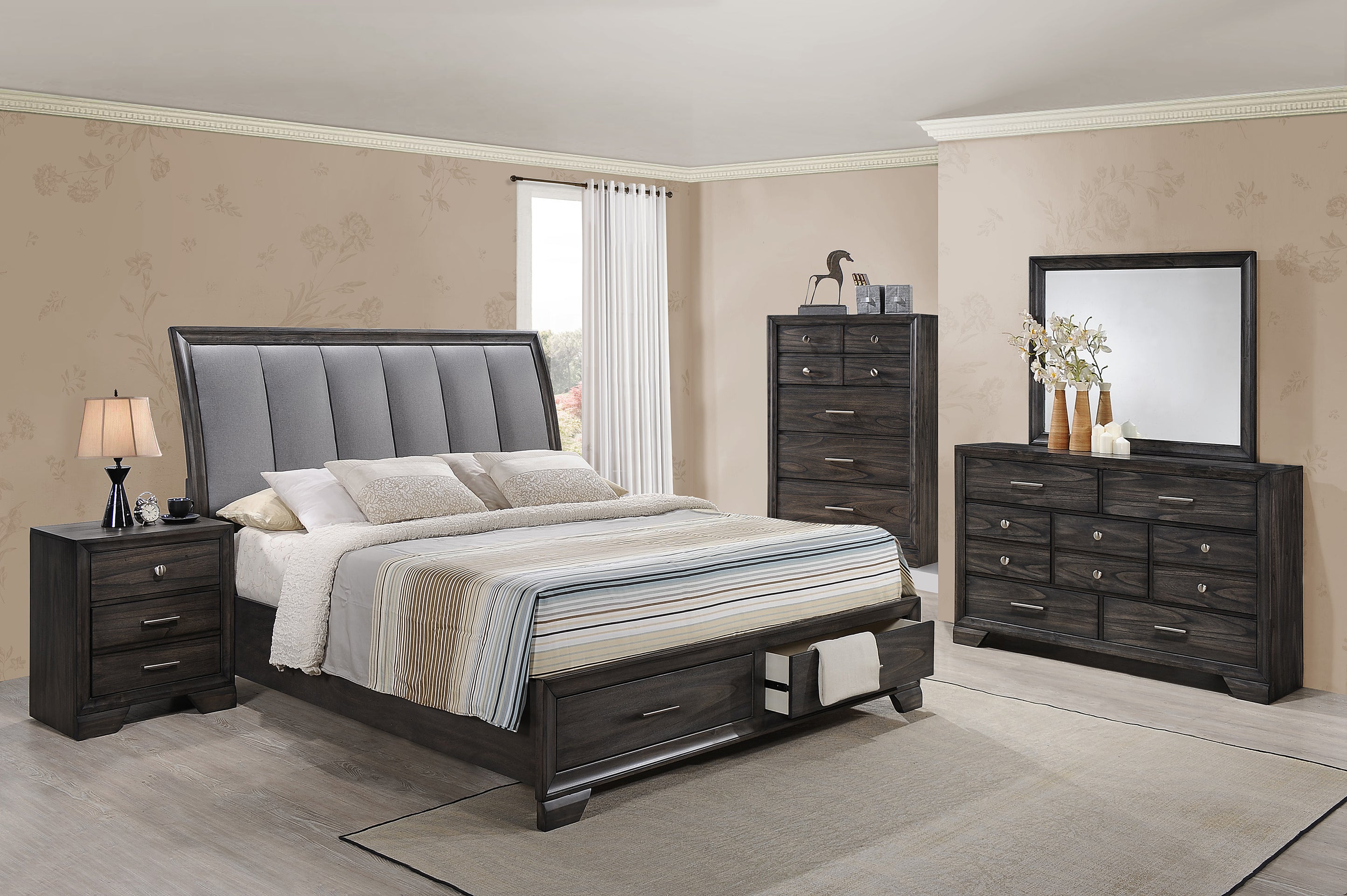 Jaymes Upholstered Storage Queen Bedroom Set My Furniture Place 2878