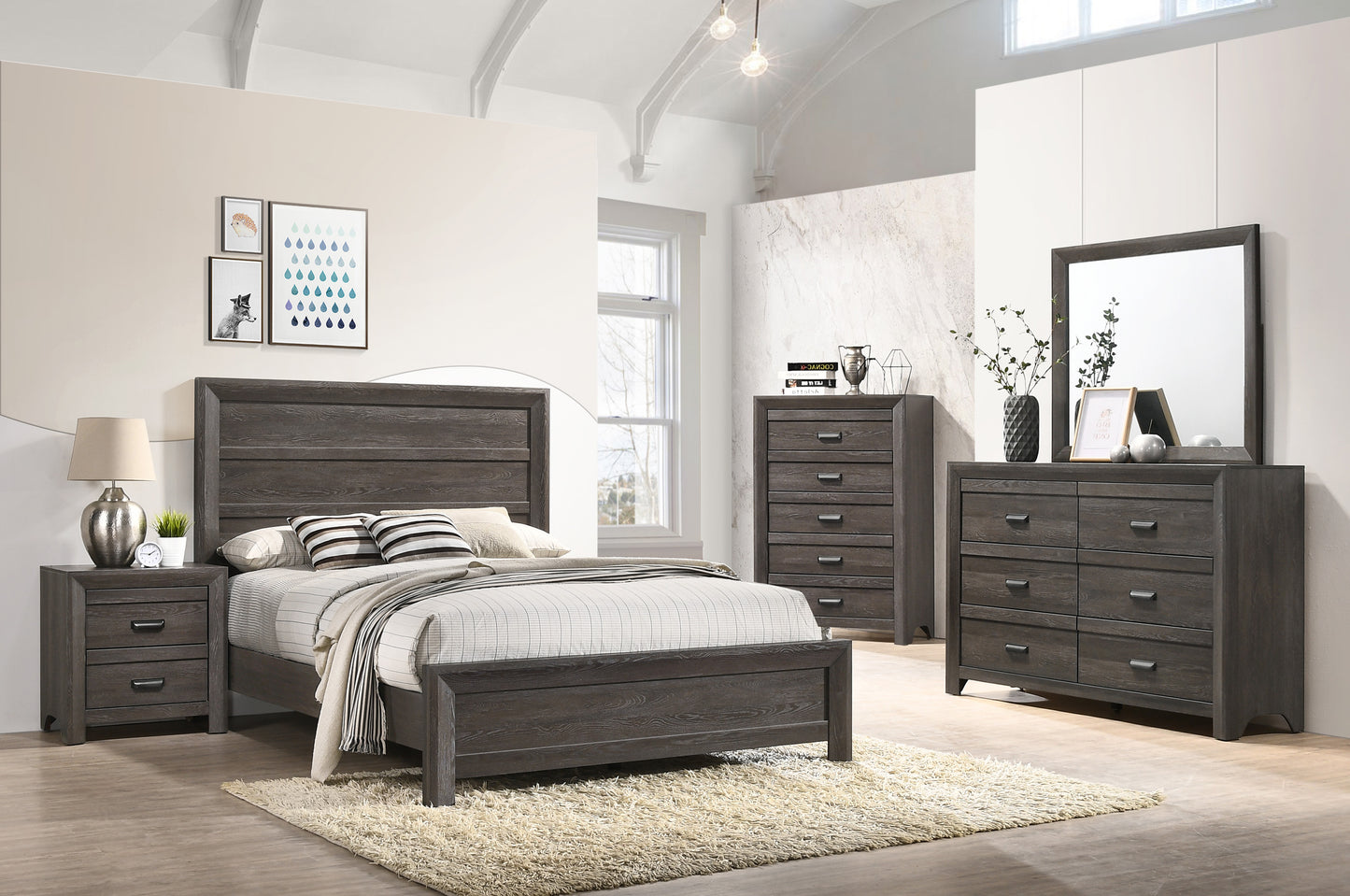 Dark Gray Panel Full Bedroom Set