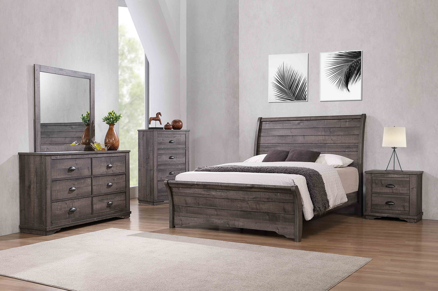 Gray Shiplap Sleigh Bedroom Set