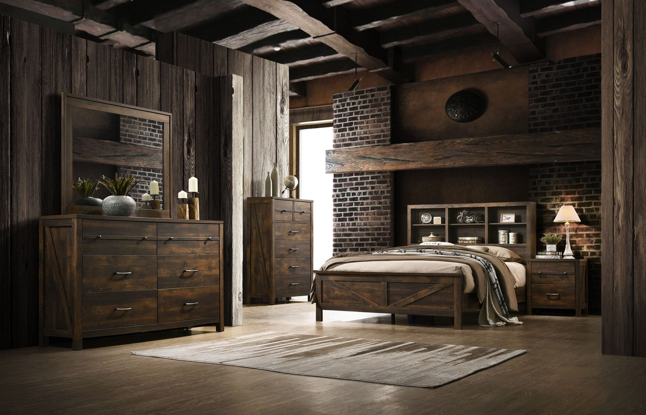 Rustic Bookcase Queen Bedroom Set