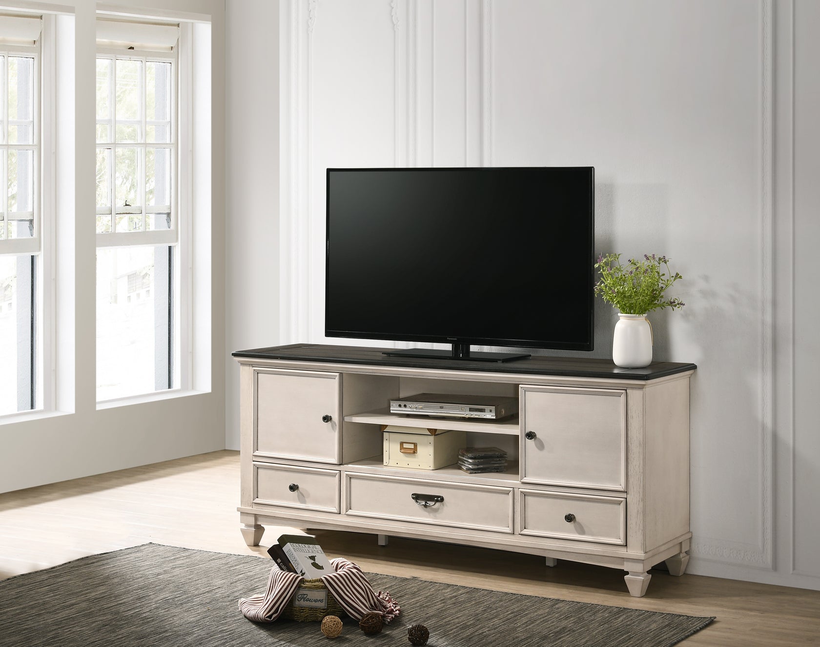 Farmhouse Weathered White TV Stand – My Furniture Place