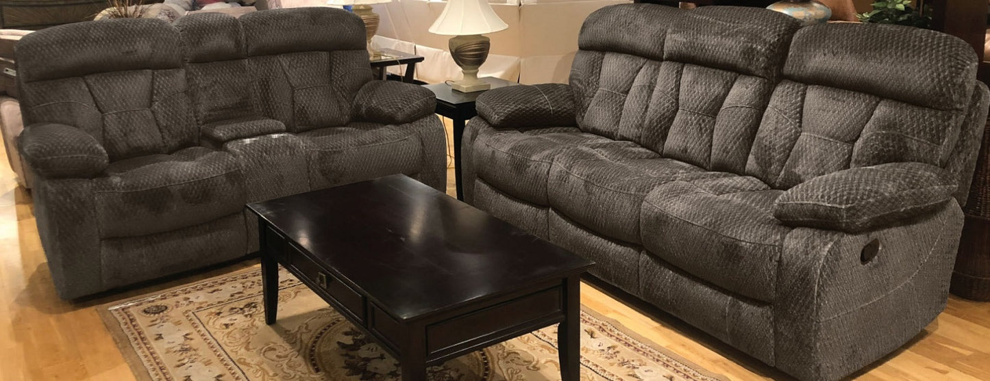Charcoal and Graphite Reclining Sofa and Loveseat