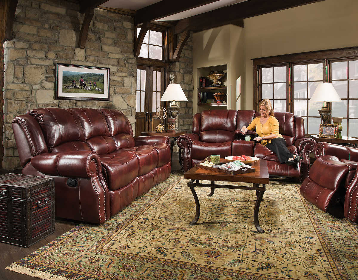 Italian Leather Softie Oxblood Glider Reclining Sofa and Loveseat , reclining sofa and loveseat - Corinthian Furniture, My Furniture Place