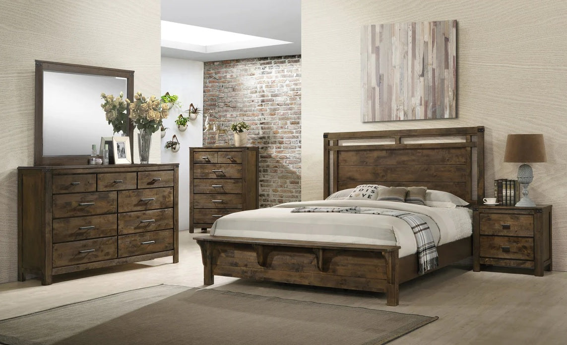 Rustic Dark Oak Bench Queen Bedroom Set – My Furniture Place