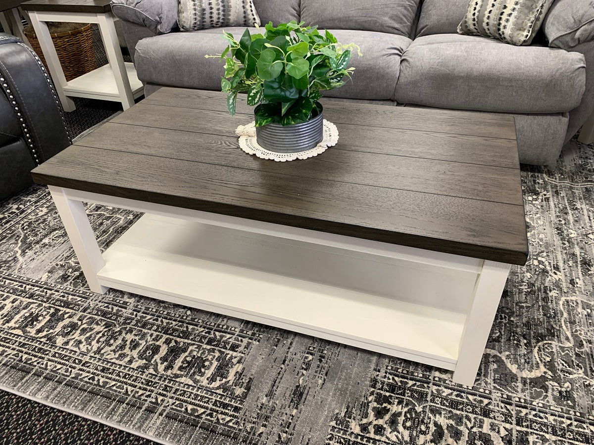 Two Tone Gray/Brown and White Coffee Table Set