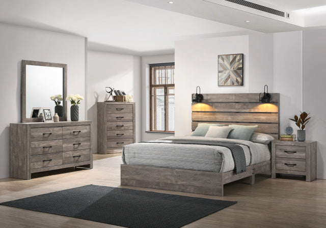 Driftwood Gray Queen Bedroom Set with Lights