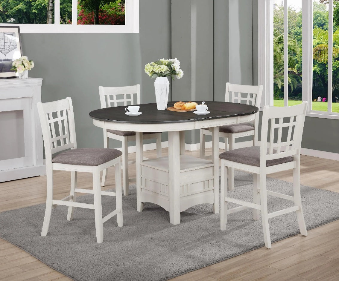 Chalk White and Gray Leaf Dining Set