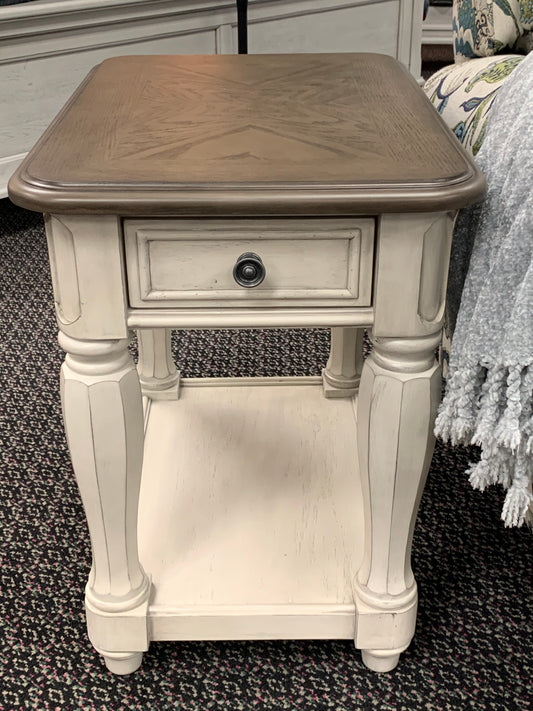 French Country Antique White Chairside Table
