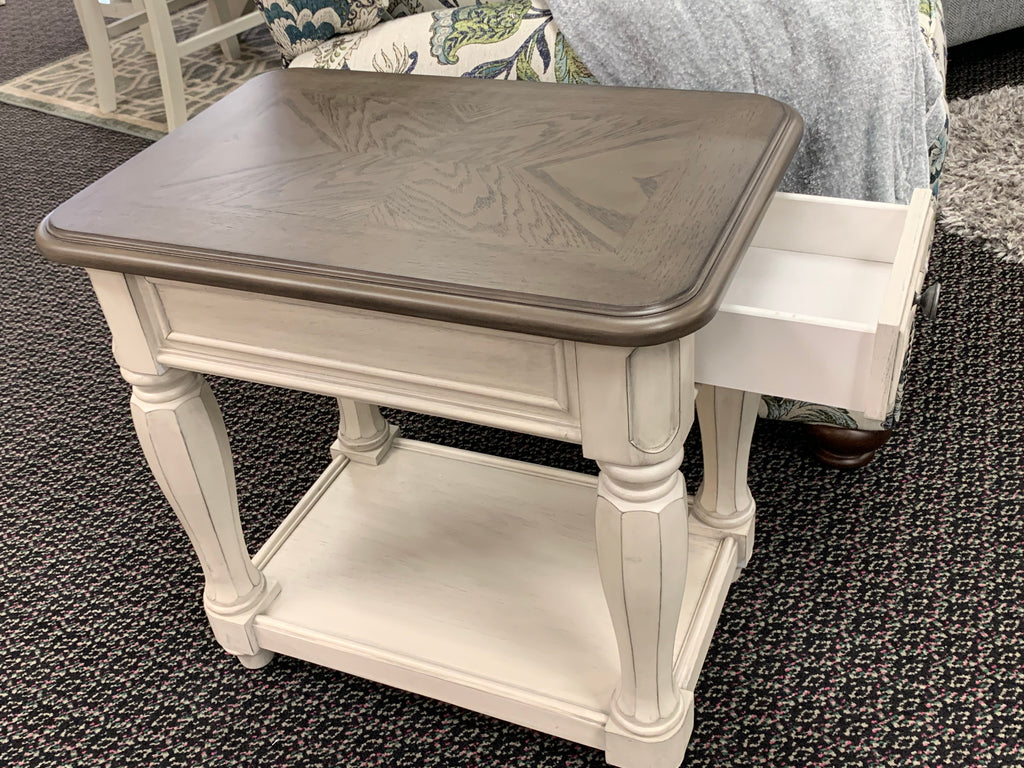 French Country Antique White Chairside Table