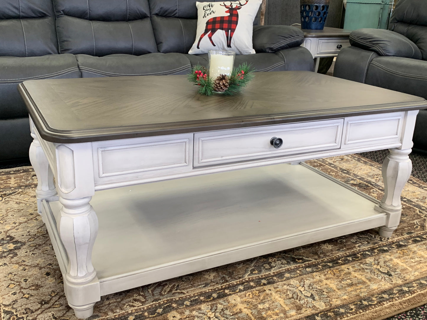 French Country Antique White Coffee Table Set