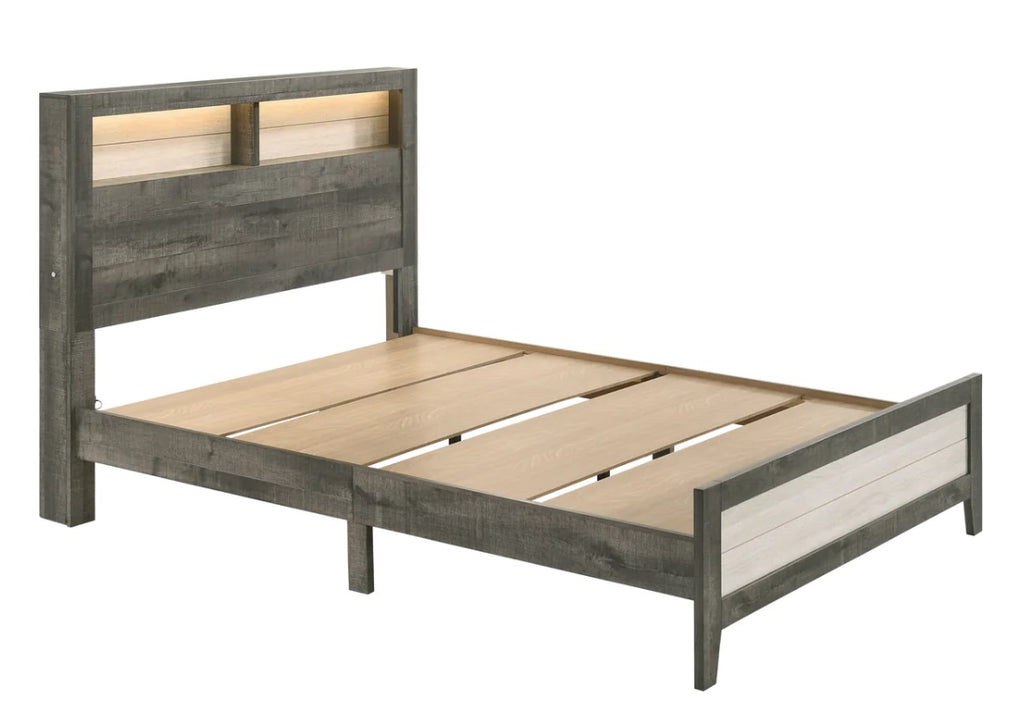 Brown and Cream LED Bookcase Queen Bedroom Set