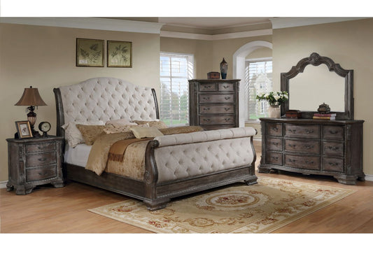 Upholstered Gray King Sleigh Bedroom Set