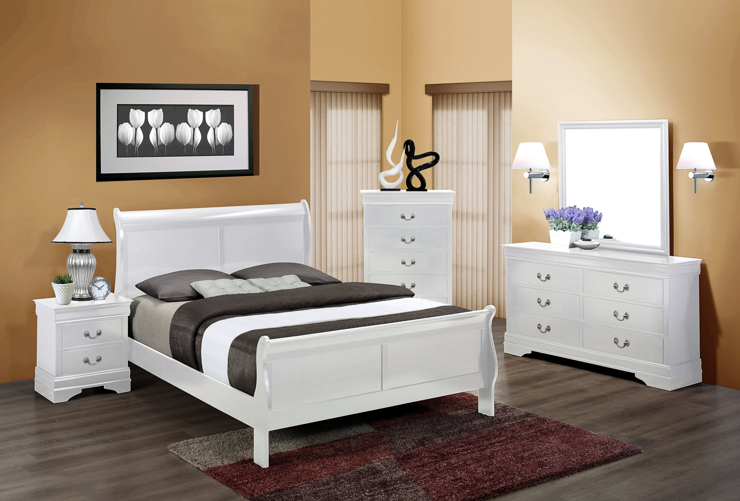 White King Size Sleigh Bedroom Set