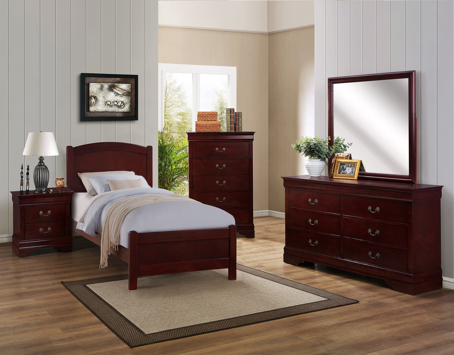 Cherry Twin Panel Bedroom Set