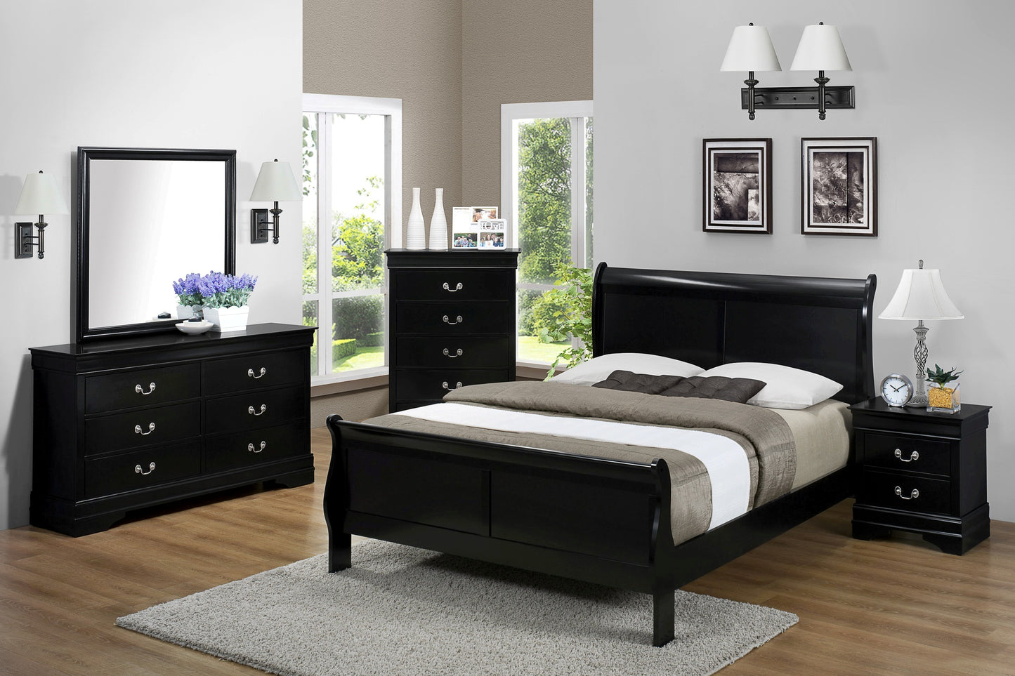 Black Queen Sleigh Bedroom Set