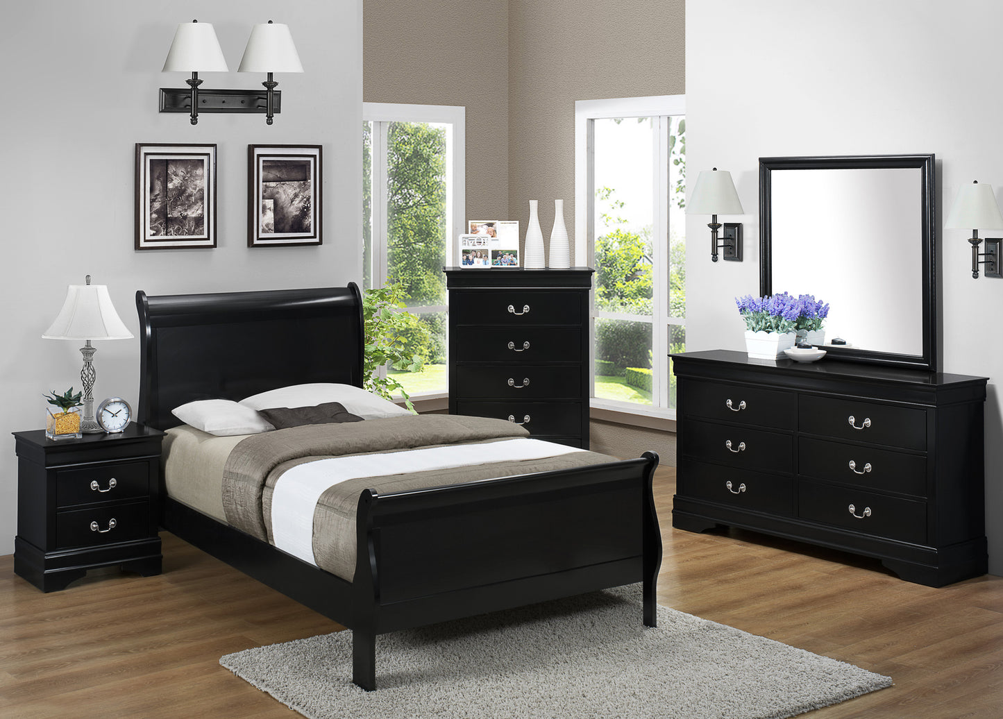 Black Twin Sleigh Bedroom Set