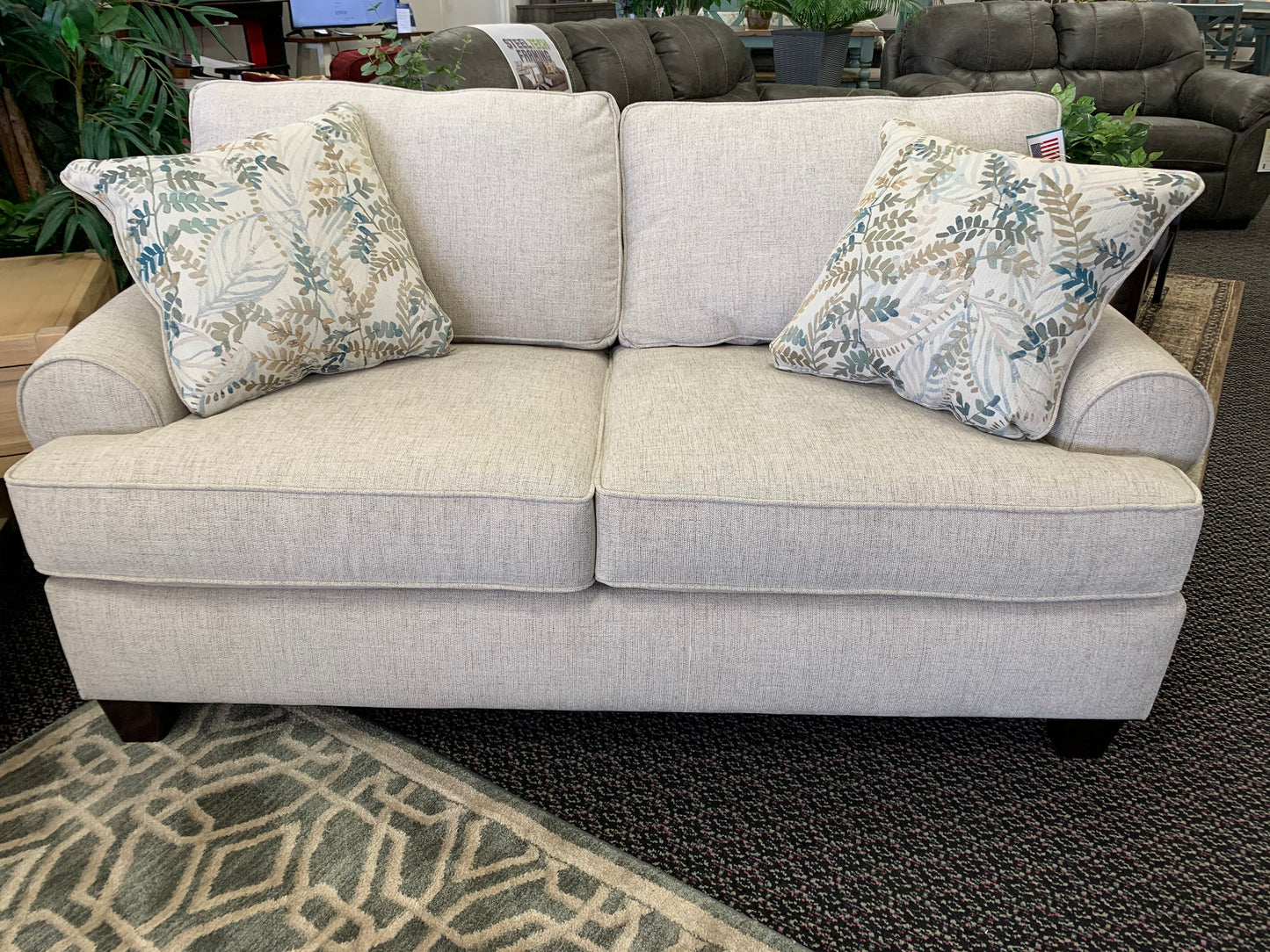 Farmhouse Beige and Green Checked Sofa and Loveseat
