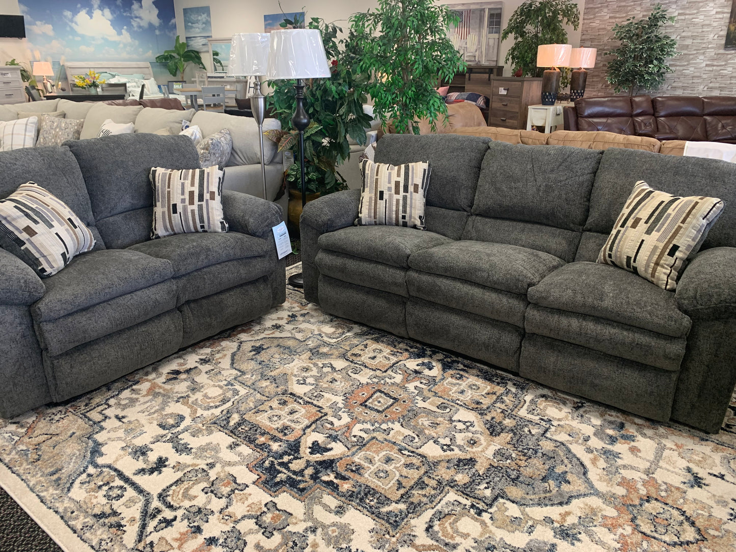 Gray Pillowtop Reclining Sofa and Loveseat